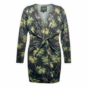 LE SUPERBE Long Sleeve Mini Baller Dress Jersey Resort Palm Tree Print Medium